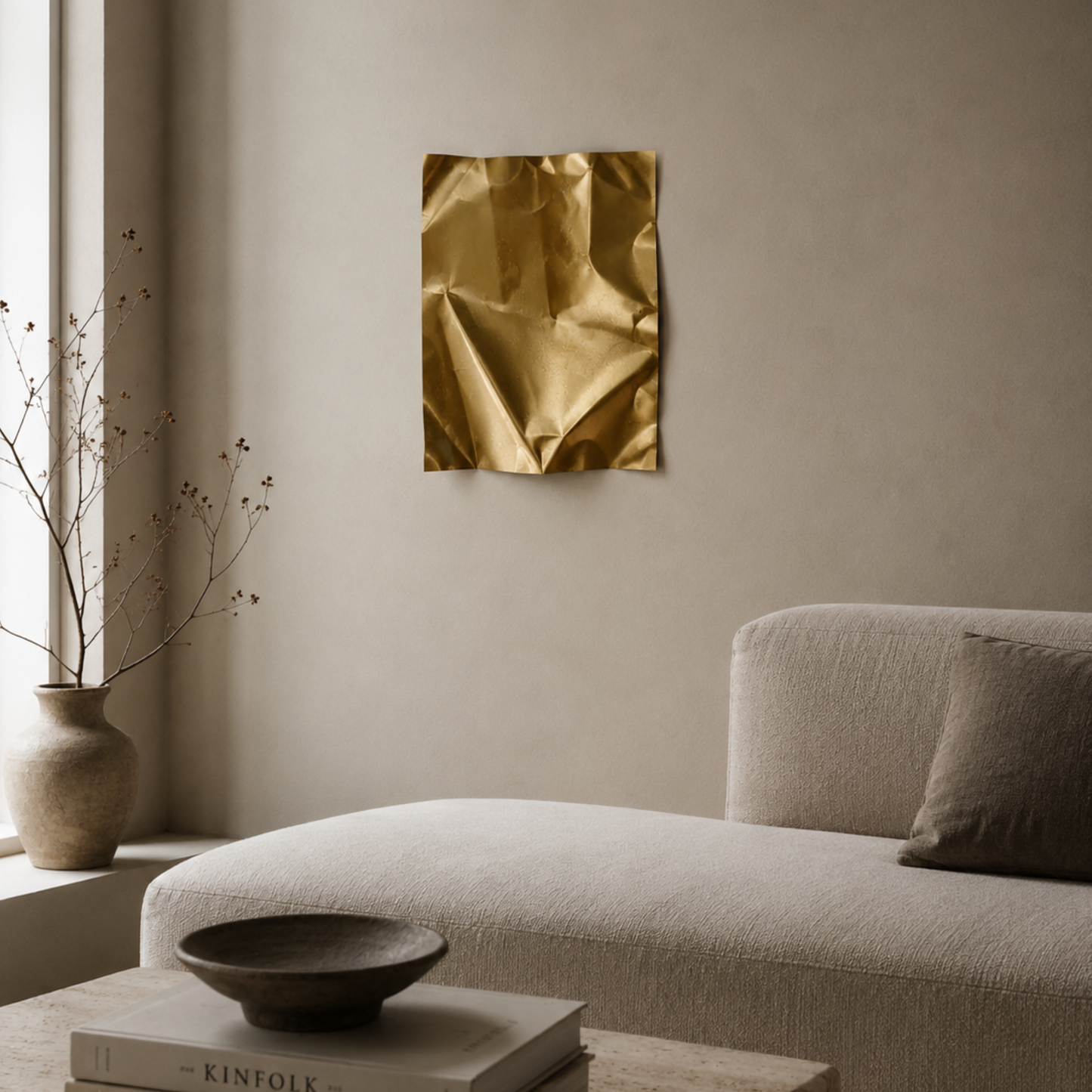 Moderne håndlavet aluminiumvægkunst i minimalistisk skandinavisk interiør. Abstrakt unika vægkunst fra Enjoy Design, der skaber et eksklusivt blikfang med organiske former, smukke refleksioner og et tidløst nordisk udtryk.