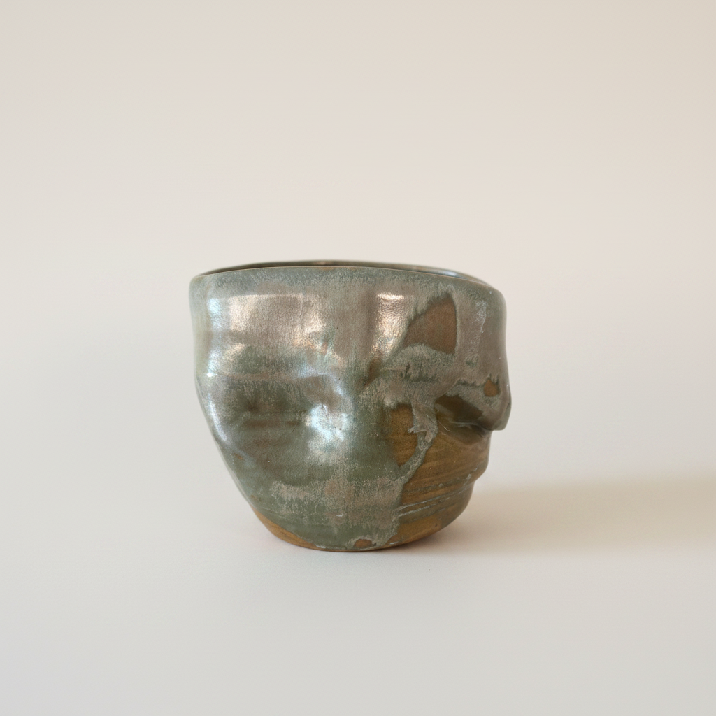 Detaljeret visning af håndlavet vase i stentøj med unik glasur og organisk finish.