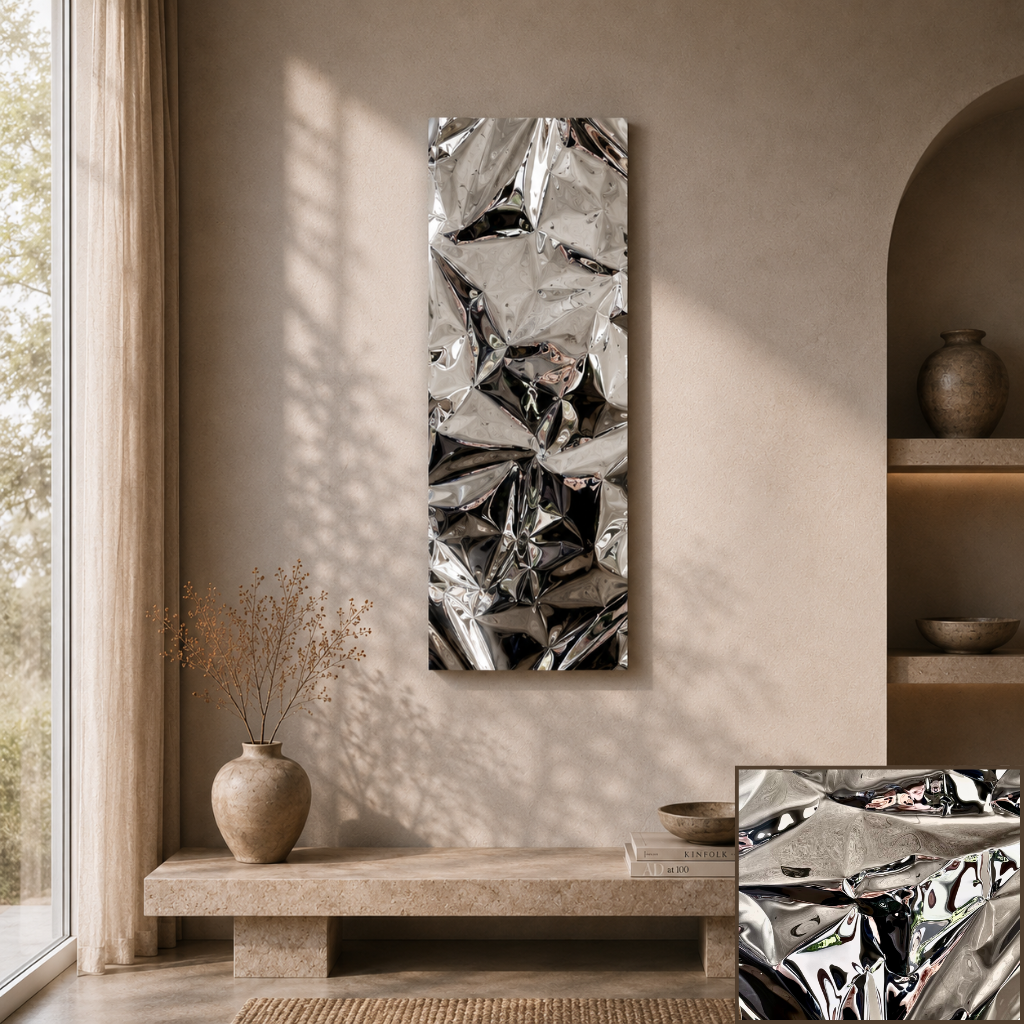 Eksklusiv aluminium vægkunst formet i hånden. Ballader skaber levende refleksioner og moderne elegance i hjemmet.