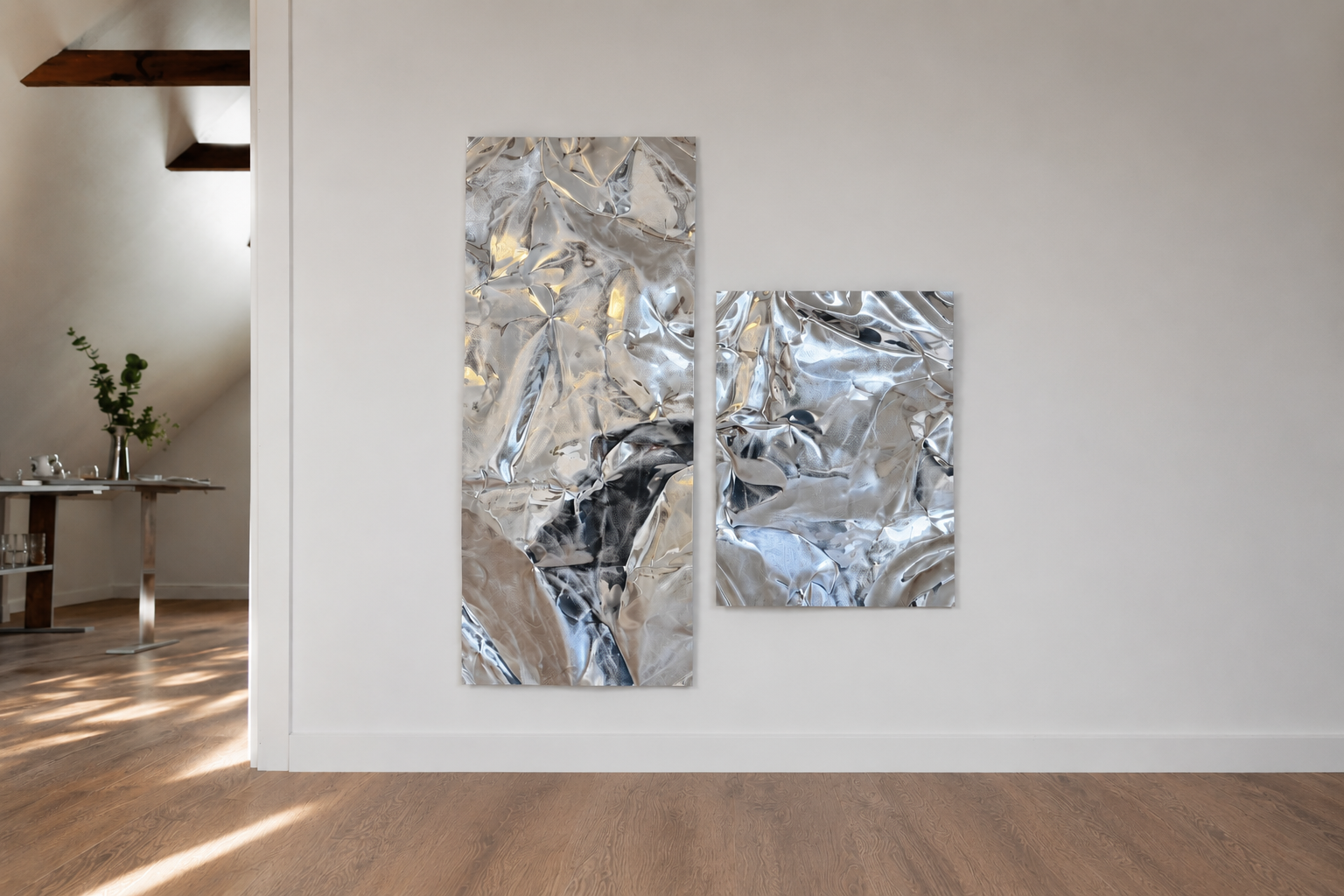 Eksklusiv vægkunst i aluminium med blank og børstet overflade
