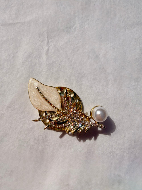 Elegant broche med magnet og dekorative gulddetaljer