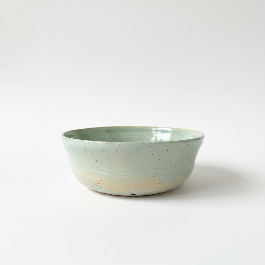 Grøn hånddrejet keramikskål i minimalistisk design