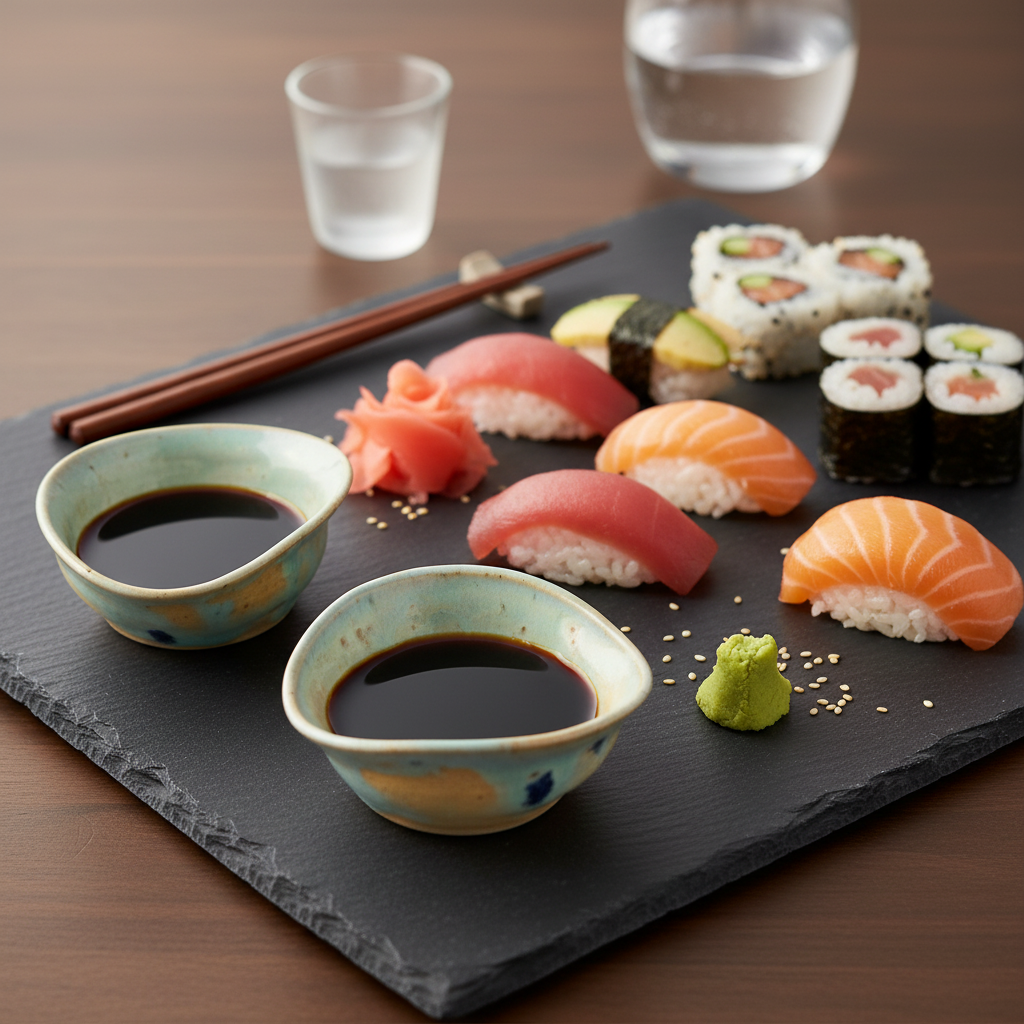 Håndlavede soyaskåle i stentøj perfekte til sushi og asiatisk servering.