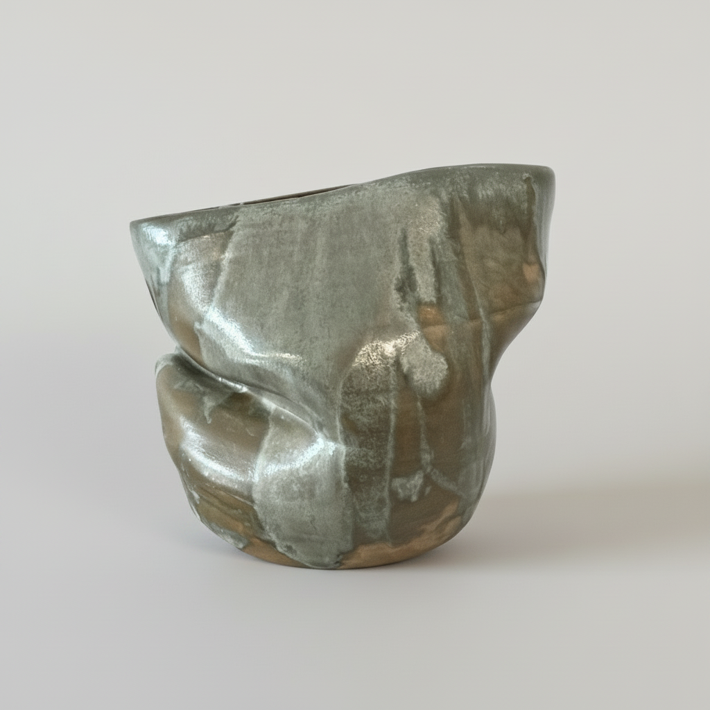 Skulpturel keramisk vase med bløde former og moderne kunstnerisk udtryk.
